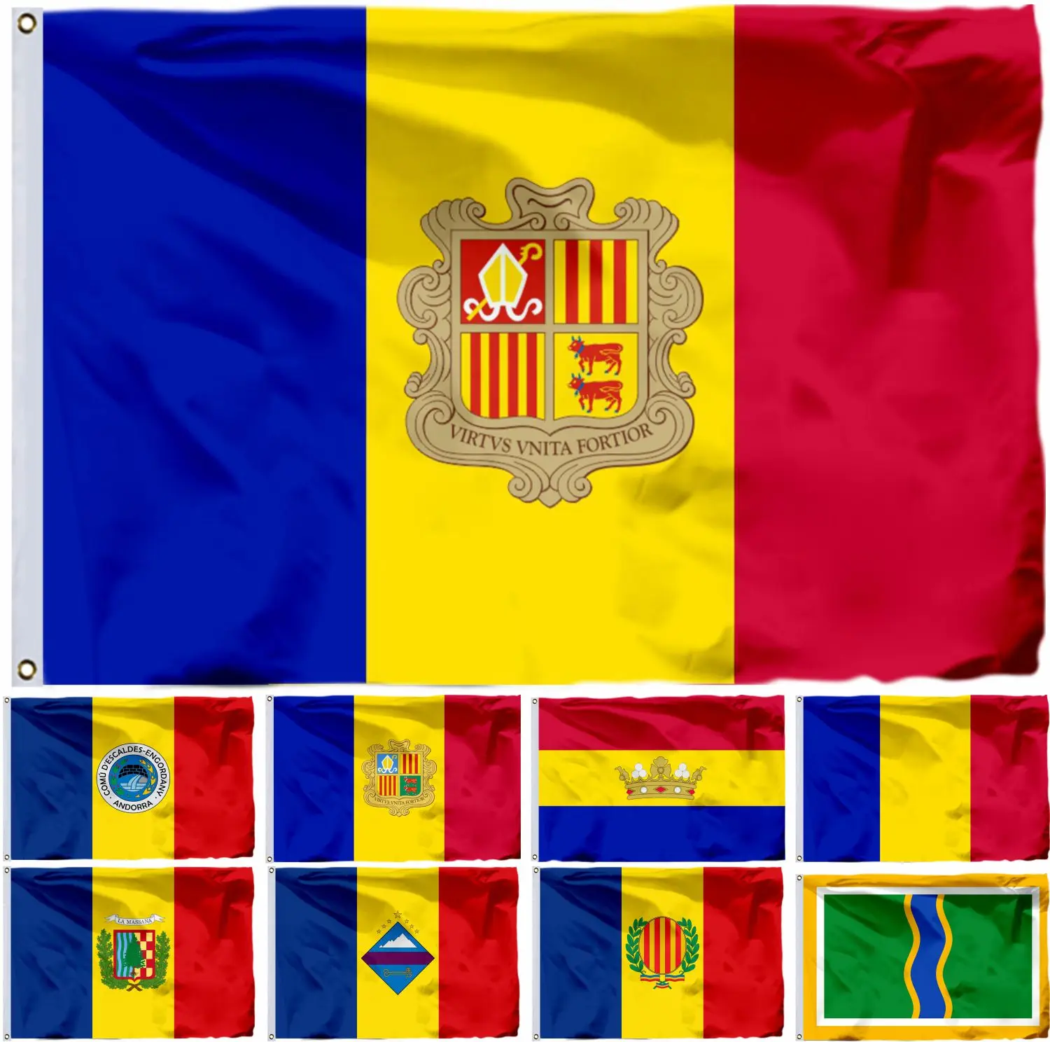 

Andorra La Vella Flag 90x150cm Encamp Nations 3x5ft Ordino Flags and Canillo Banners 21x14cm