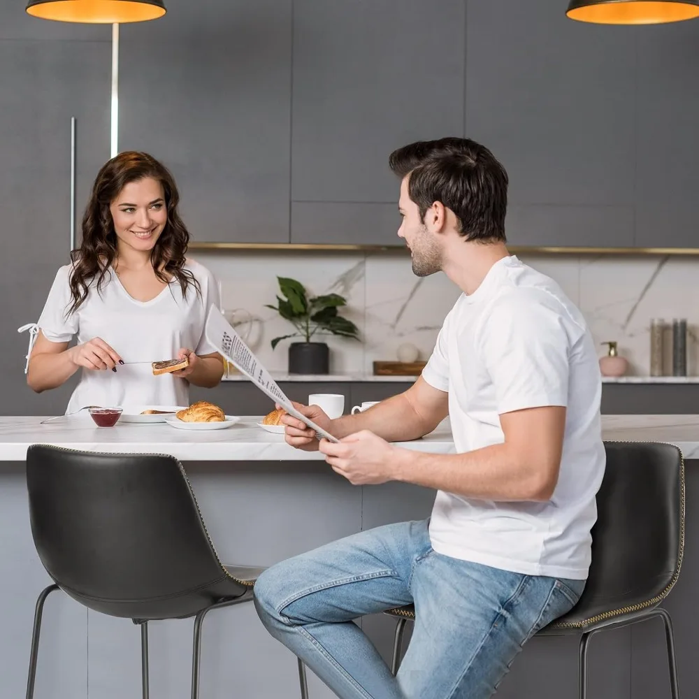 Counter Height Bar Stools Set of 2, Modern Counter Stool Faux Leather Barstools with Back, 30 inch Seat Height Island Stools