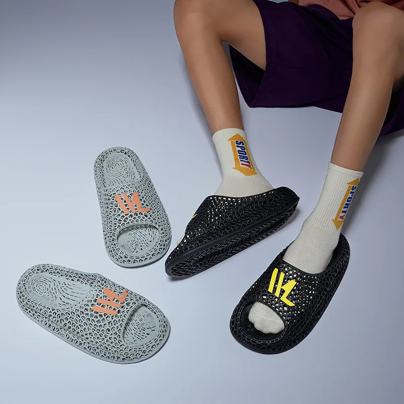 

Супер мягкие дышащие мужские повседневные быстросохнущие амортизирующие полые дезодорирующие ультралегкие модные тапочки с 3D принтом