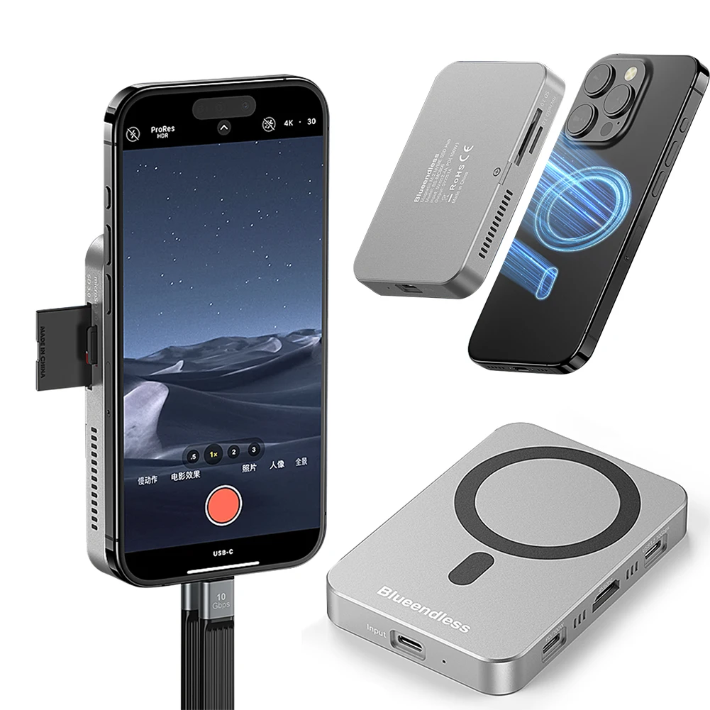 

10Gbps Magnetic SSD Enclosure Docking Station with Cooling Fan 2in1 NVME Card Reader Docking Station Hub 4k 60Hz Video Storage