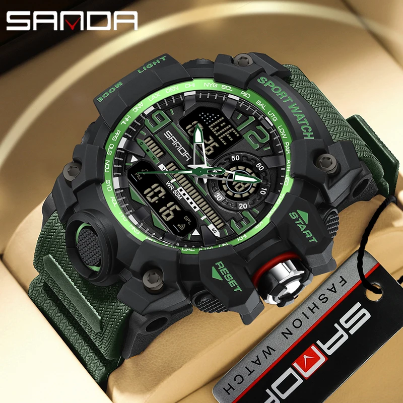 SANDA 3133 уличные новые мужские часы в стиле G 50 м водонепроницаемые спортивные военные кварцевые часы мужские светодиодные цифровые наручные часы