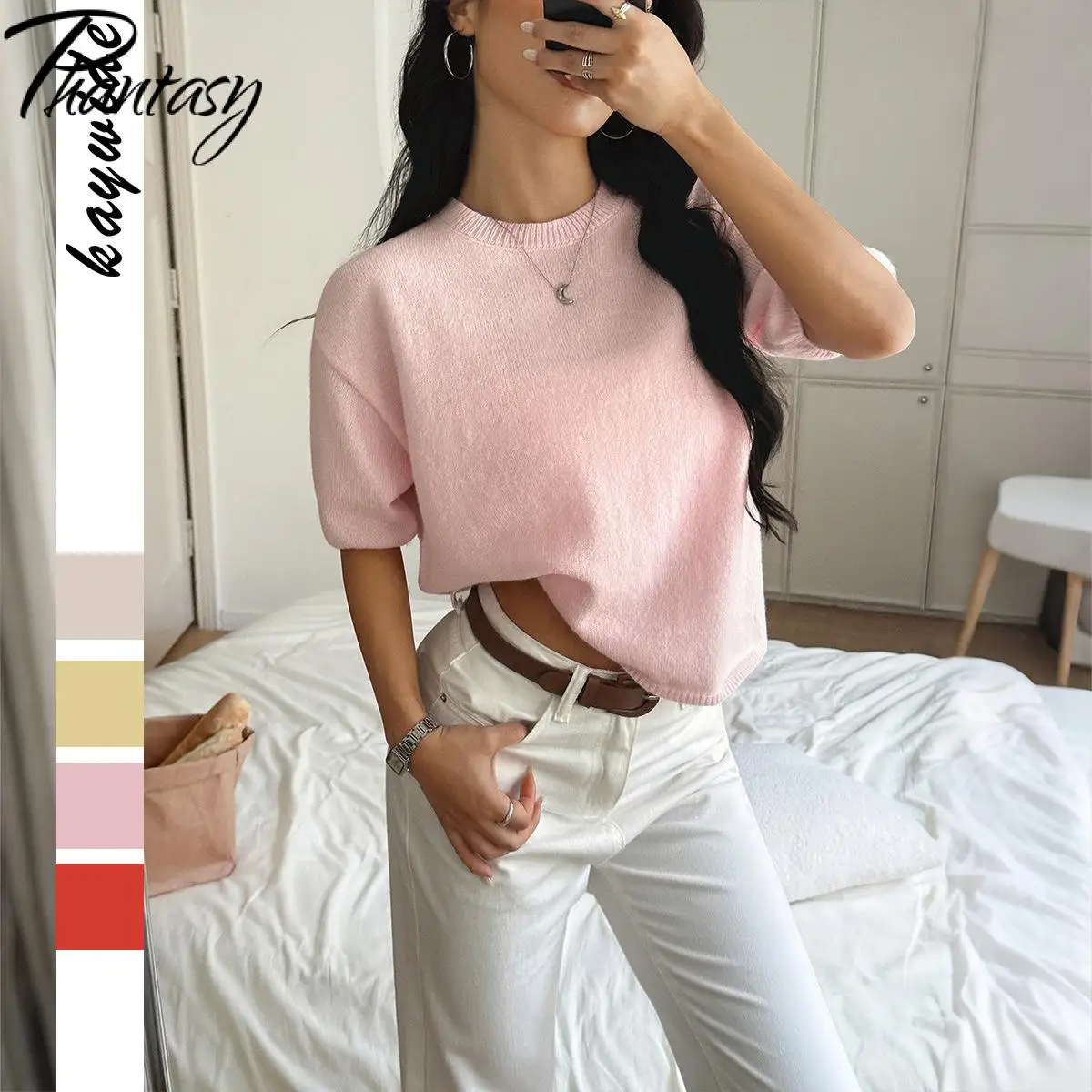 Phantasy Freizeit Einfarbiger Pullover Urlaubsatmosphäre Langarm Damenpullover Damenbekleidung Vintage Einfacher Stil