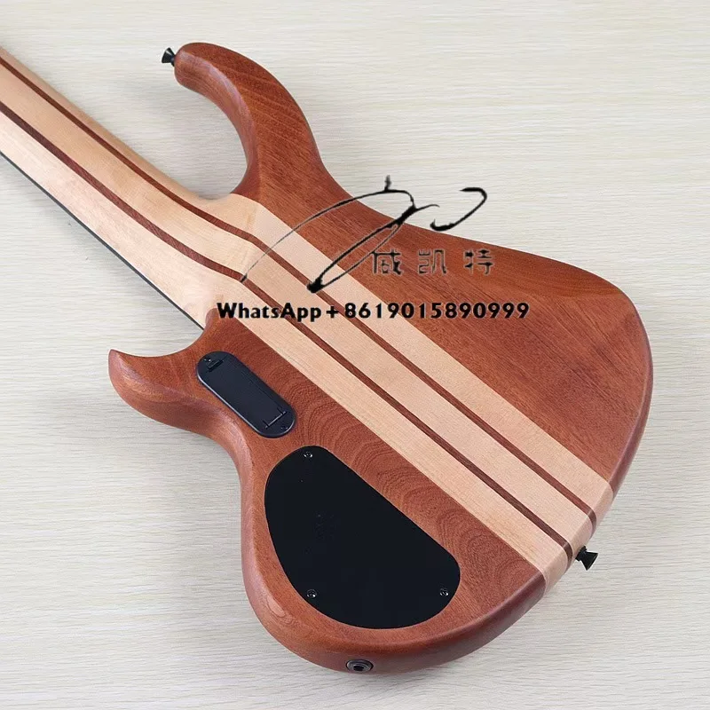 43-Inch 7-and 6-String Active Electric Bass Guitar with Matte Finishing Teak Veneer Top Panel Mini LED Light-Up Effect