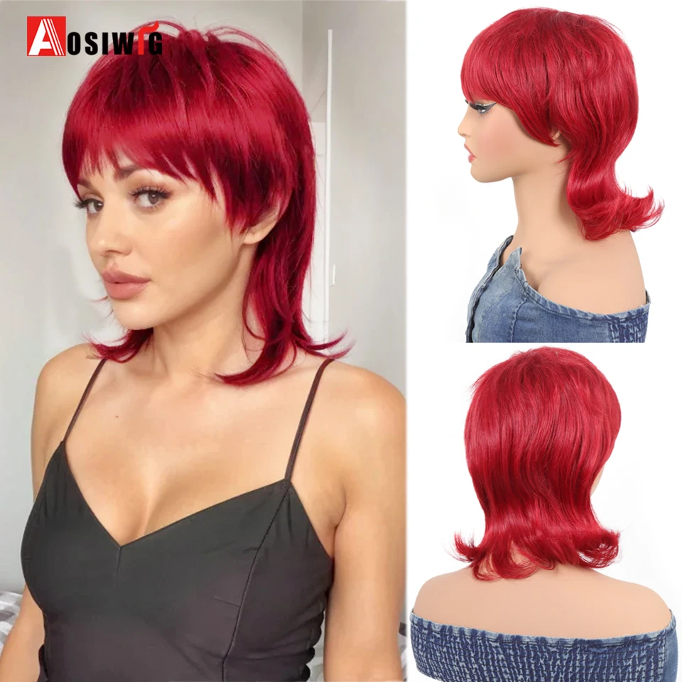 

AOSI Synthetic Wig Long Straight Wig With Bangs Suitable Layered Red Gray Wig Heat-Resistant Fiber For Women's For Daily Parties