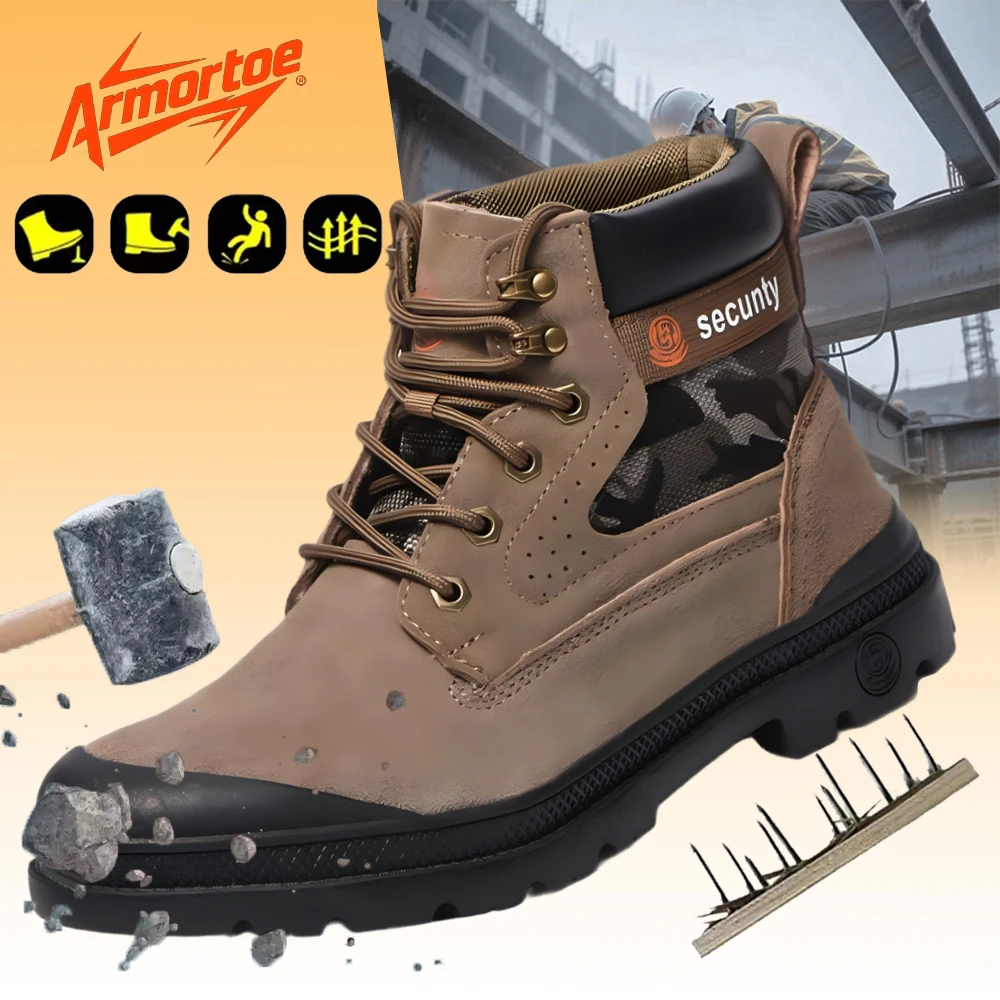 

ArmorToe Men's Suede Leather Safety Shoes Summer Breathable Anti-Impact Puncture Resistant For Welder Industrial Work #Armor2738