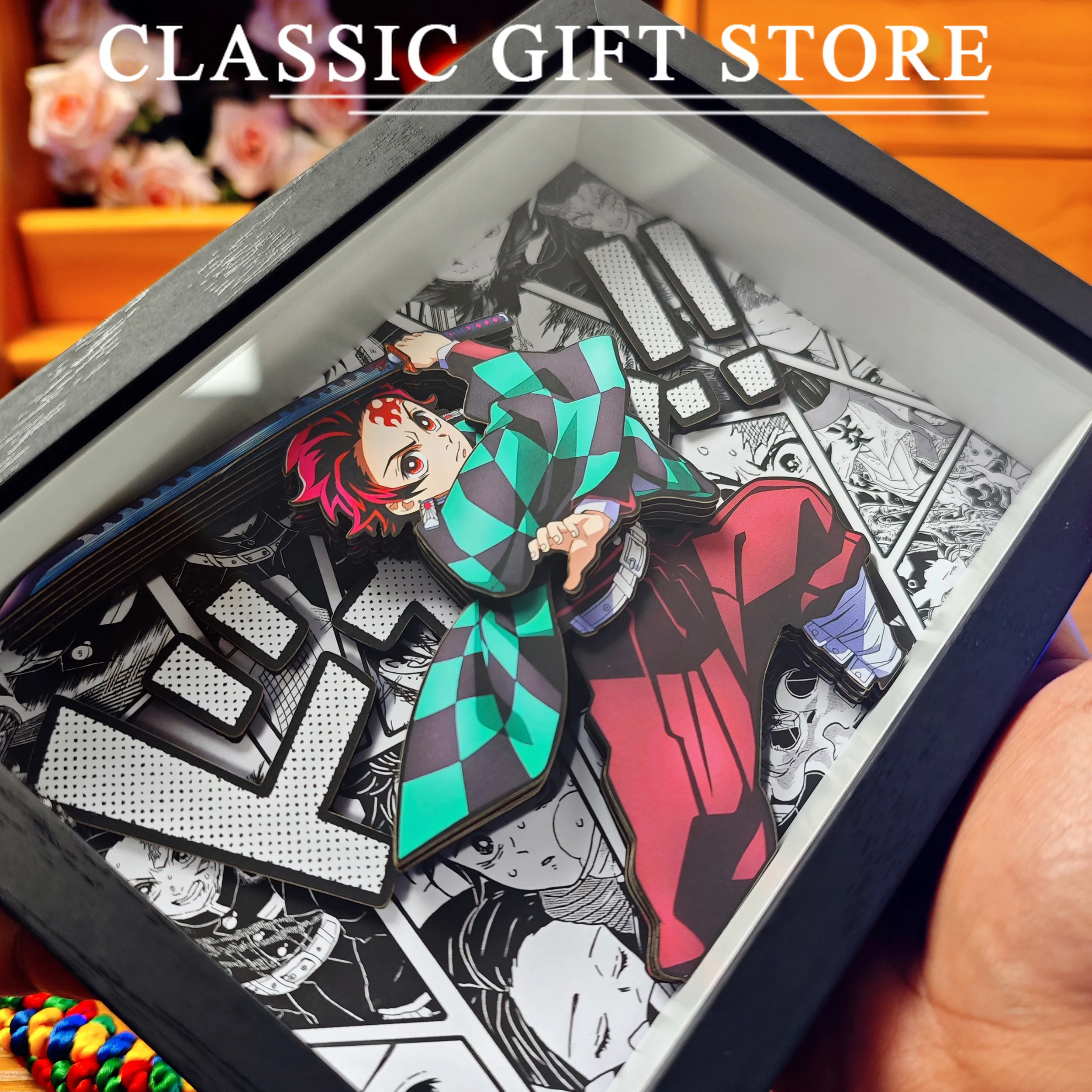 Demon Slayer 3D Decoratieve Schilderkunst Kamado Tanjirou Agatsuma Zenitsu Figuur Handgemaakte Decoratieve Fotolijst Desktop Decoratie