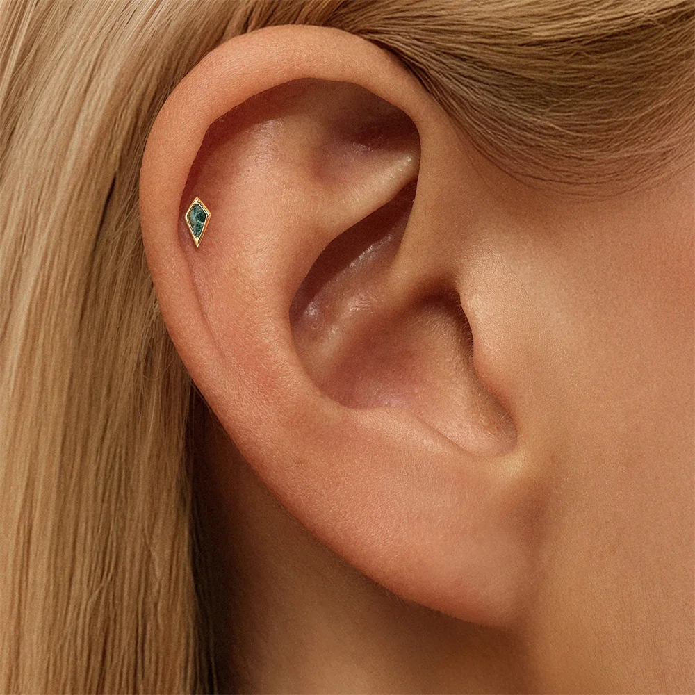 CANNER 1 Stück Sommer Natürlicher Wassergras-Achat Pferdeauge 925 Sterling Silber Flachkopf Piercing Ohrstecker für Damen INS Ohrring – Detail 11