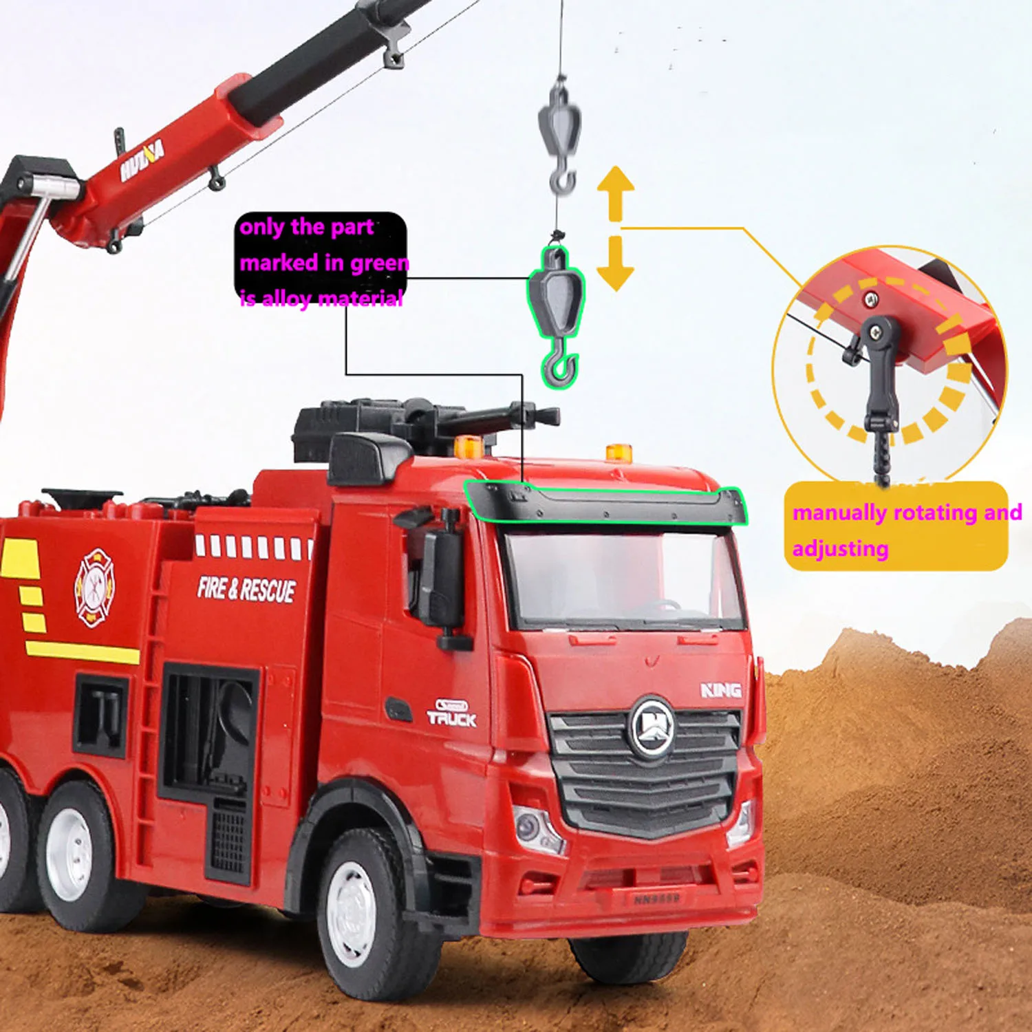 HUINA-Caminhão de Combate a Incêndio de Controle Remoto, Sprinkler Car, Veículos Brinquedos para Menino, Presentes para Menino, 2.4G, 1:18, 9CH, 1362, TH24246