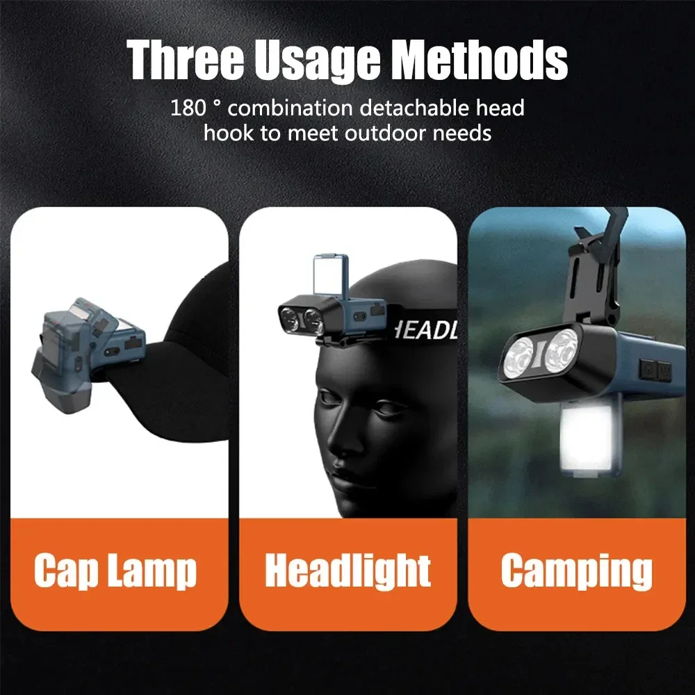 Ultra Bright Headlamps Smart Sensor Headlight 1500mAh Rechargeable Hat Clip Light Portable Head Torch Fishing Camping Flashlight