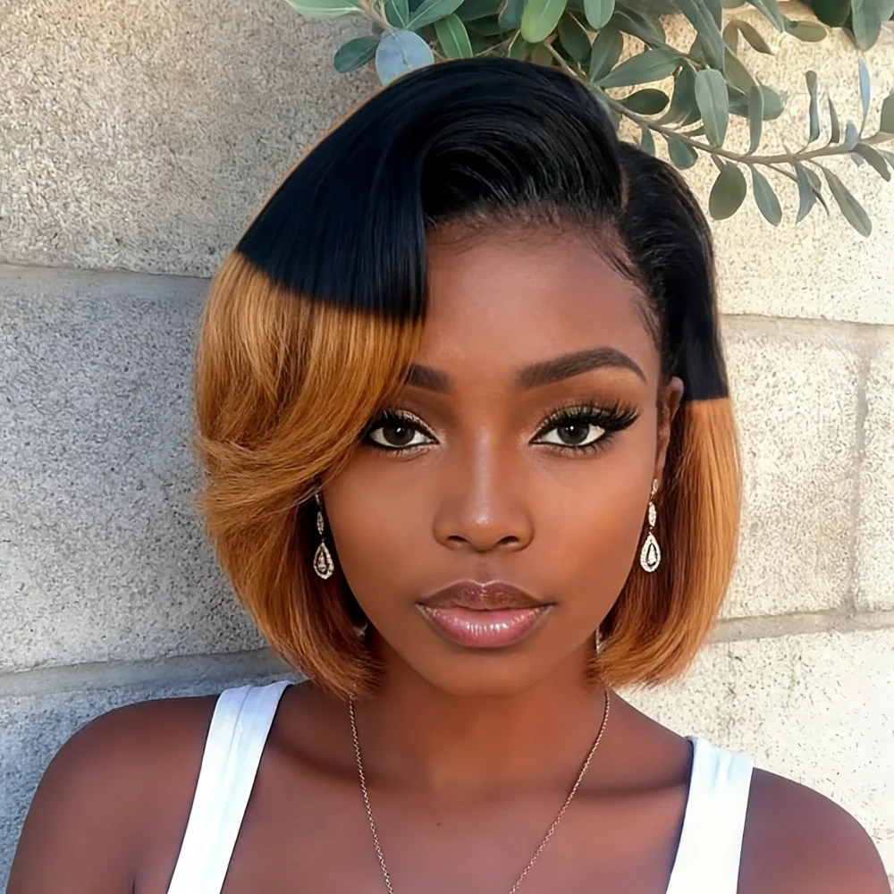 

13x4 Lace Front Wig Human Hair -150% Density straight Ombre, Plucked hairline & Breathable Lace Suitable