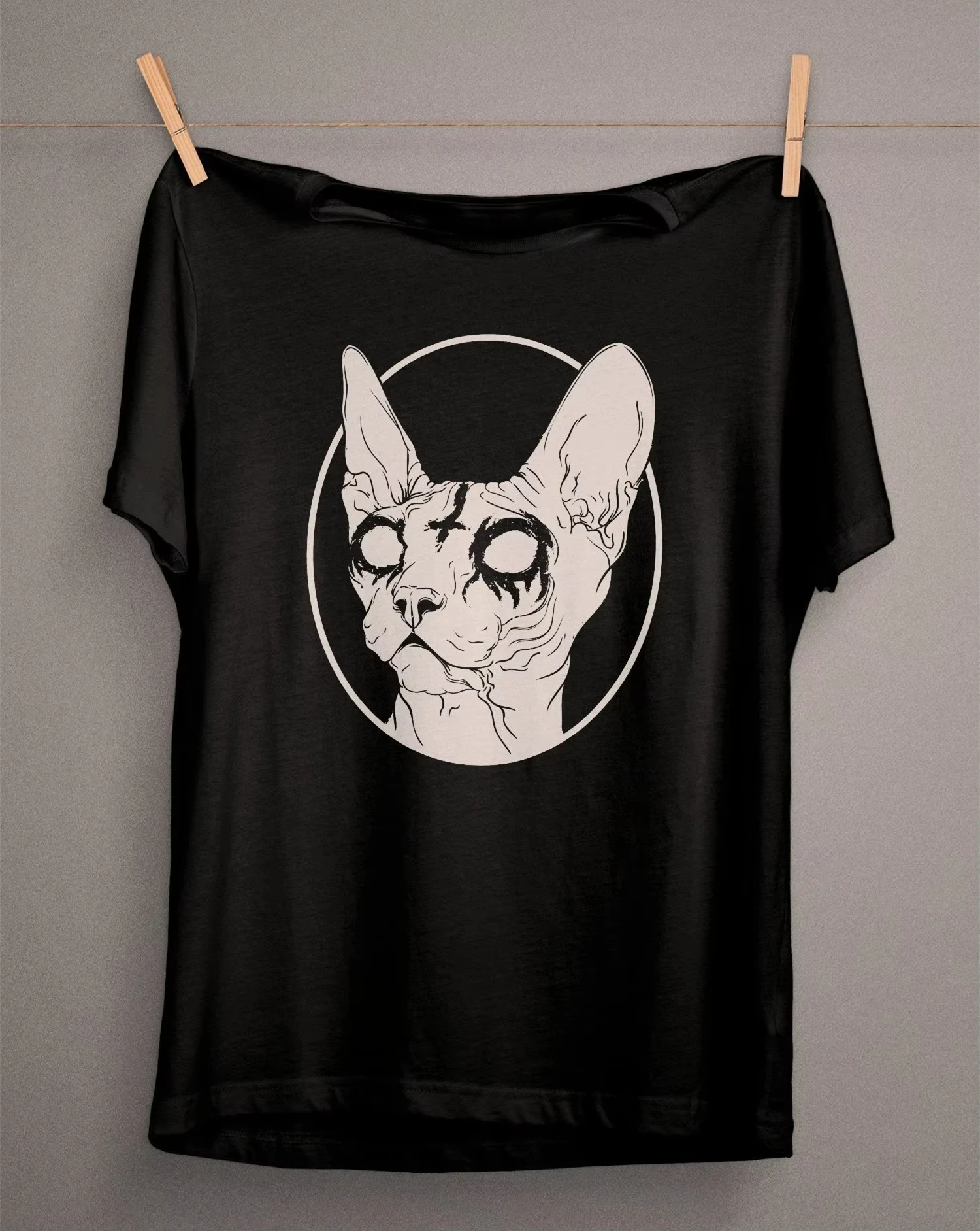 Black Metal Sphynx Cat Gothic Occult Graphic Tee Cotton Mens Womens T-Shirt Summer Streetwear
