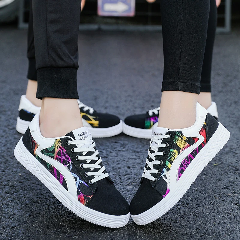 Spring Summer Fashion Casual Women Shoes Canvas Sneakers Lovers Espadrilles Ladies Graffiti Print Flat Sneakers zapatillas lona