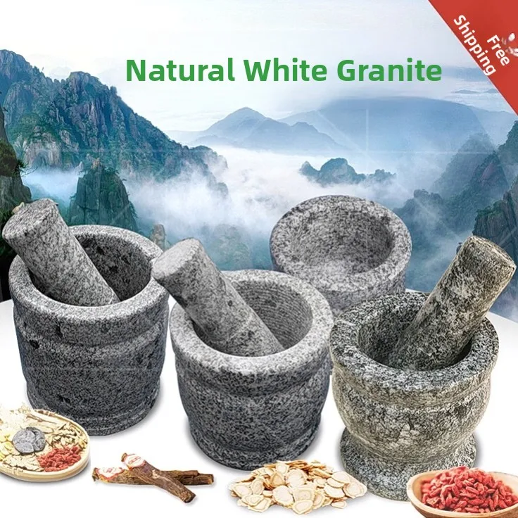 Large Handmade Natural Stone Mortar Multi-Functional Garlic Smasher Kitchen Tool for Grinding Glutinous Rice Cakes And Peelin...