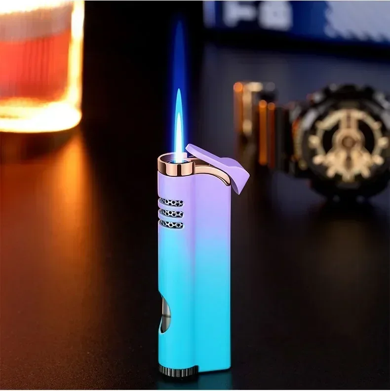 

Metal Portable Gradient Inflatable Lighter Windproof Jet Flame Butane Gas Lighter Visible Gas Window Cigarette Lighter for Men