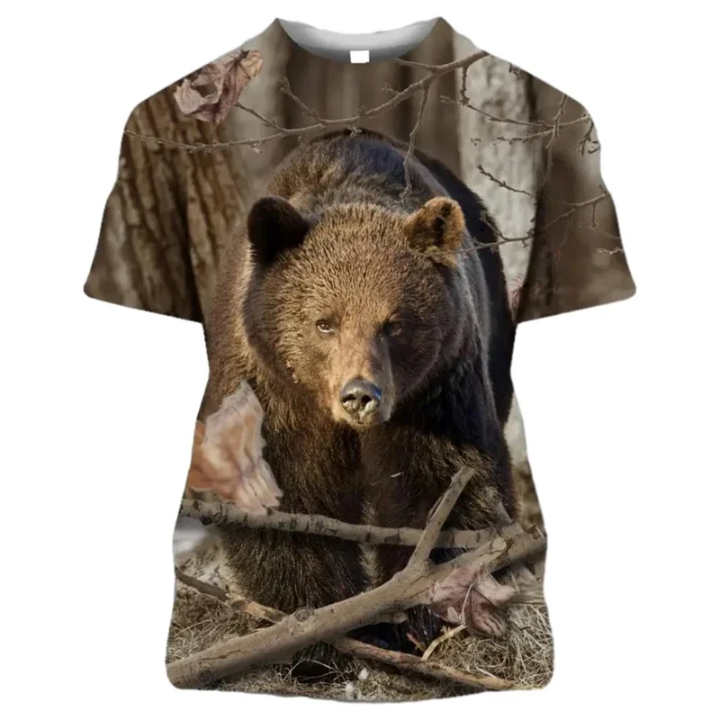 2024 Casual Hunting Camouflage Printed T-shirt New Fashion Wolf Fox Pattern T-shirt Men\'s Forest Hunter Male Top