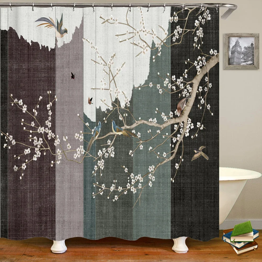 Bathroom shower curtain 3D Chinese style landscape printed polyester waterproof Bath curtain home decoration curtains with hook