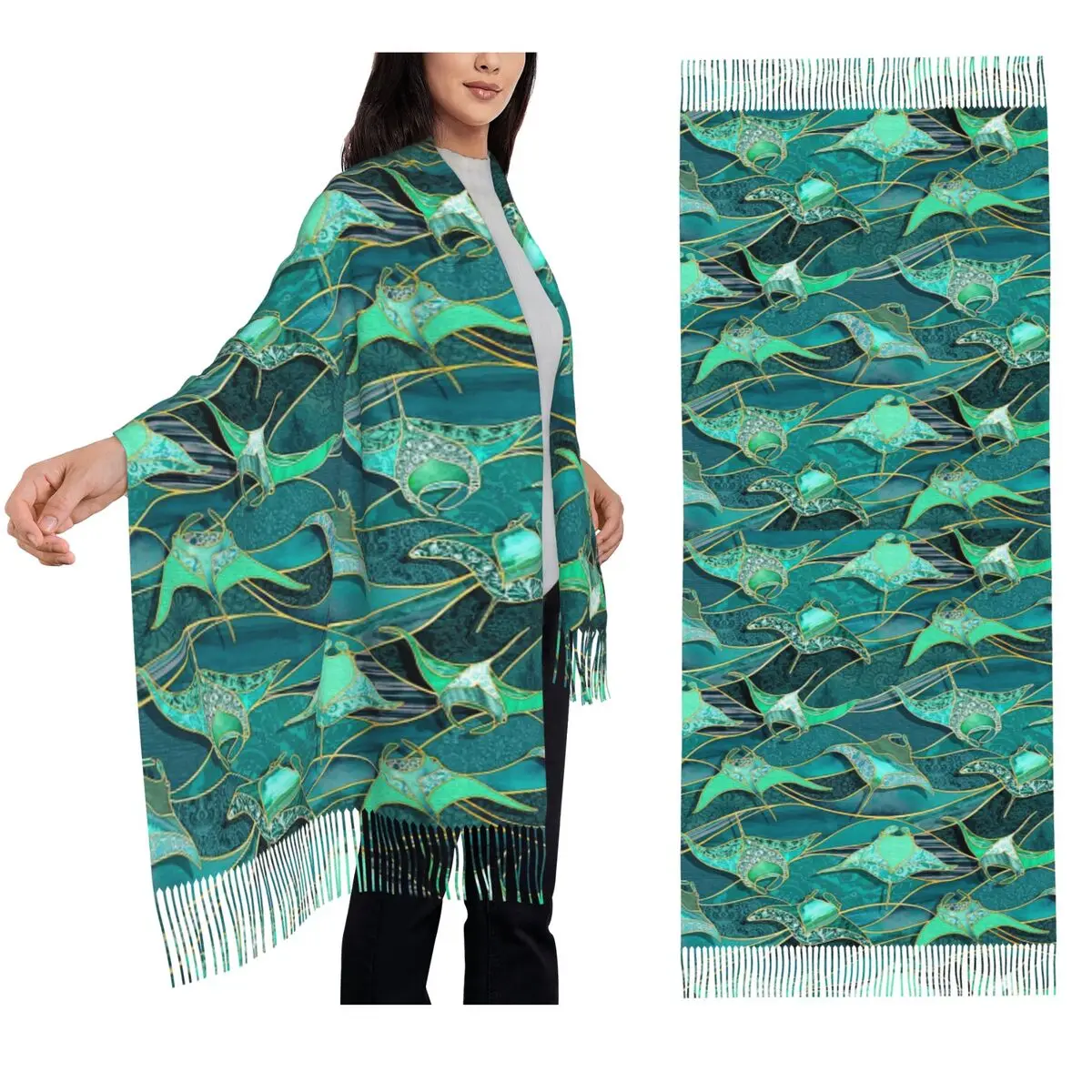 

Лоскутные лучи манты в нефритовом и изумрудно-зеленом шарфе, шарфы с кисточками, женские теплые шали и накидки, большая осенне-зимняя шаль