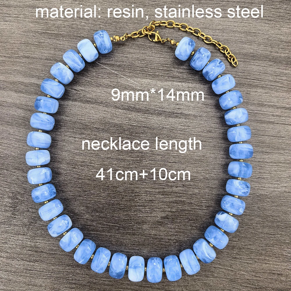 Glänzende Harz-Rundkette für Damen, Choker aus Acryl, goldfarbene Fassperlen, große wasserdichte Edelstahlperlen, DIY, handgefertigt, Statement-Schmuck – Detail 2