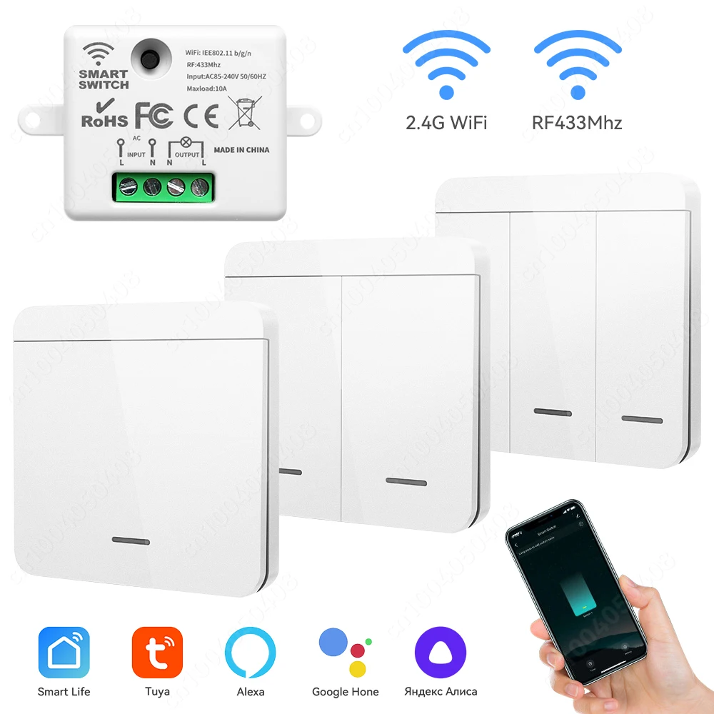 WIFI Mini Relay Module Switch Light Tuya Smart Home APP RF433MHz Wall Panel Wireless Voice Control Timer Alexa Google 110V 220V