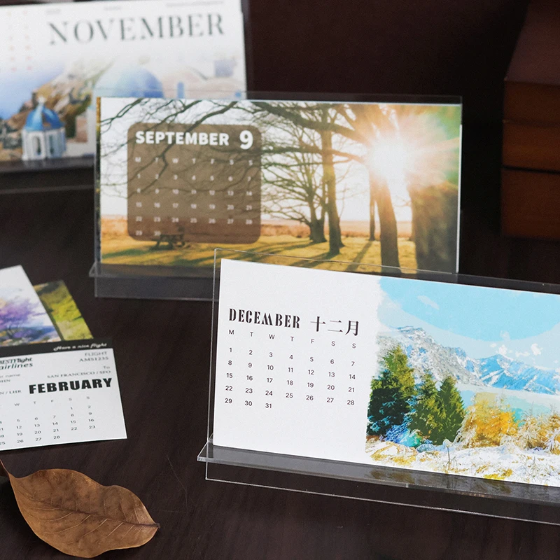 Journal GO Travel Calendar Literary Desktop Calendar 2025 With Frame Card & Display Stand Scenery Standing Calendar