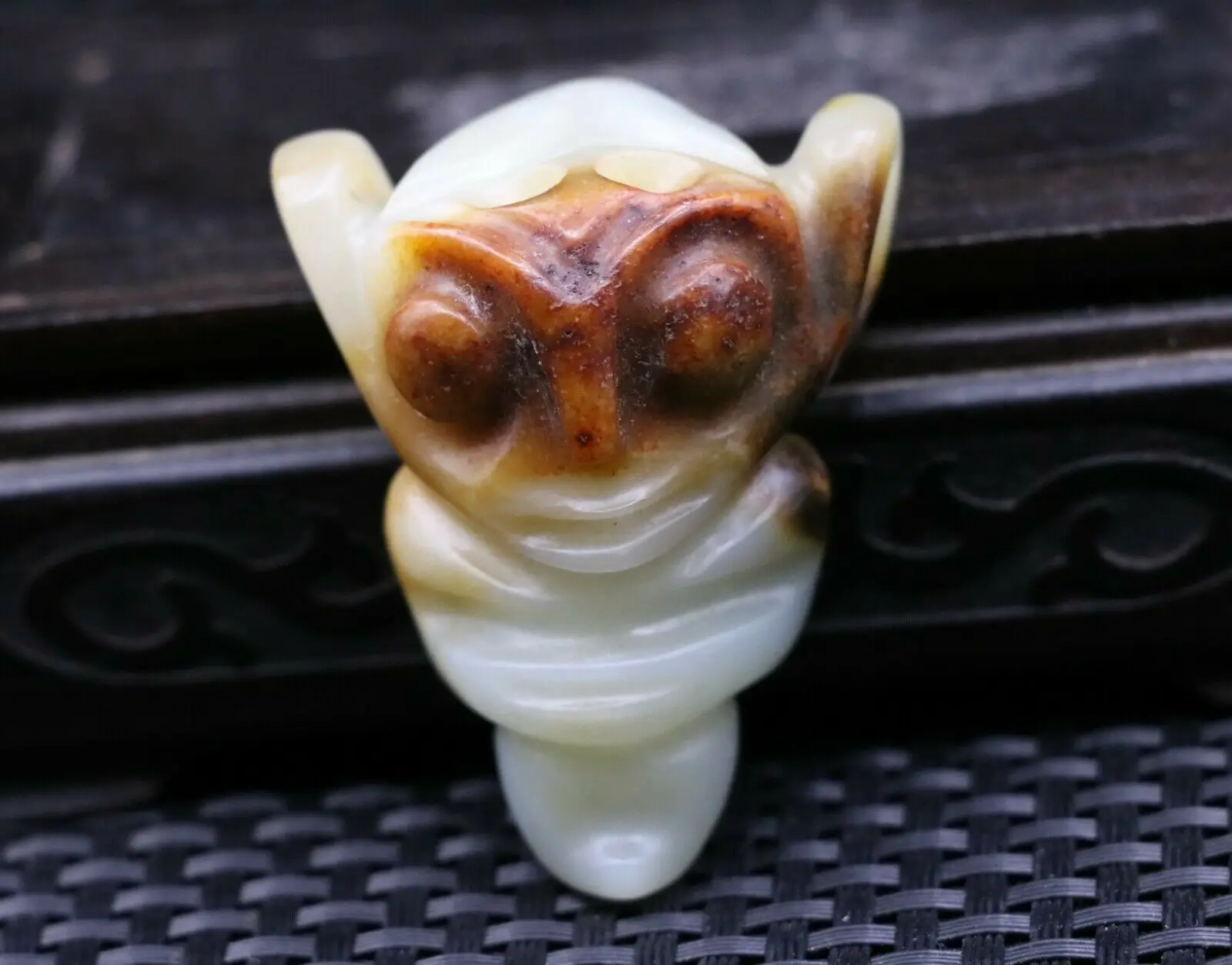 Collectible Chinese Vintage Hongshan Old Jade BIG EARS&EYES Alien Totem Carving Timestown 20201128A