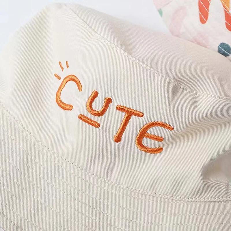 Edhomenn Baby Boys Cute Bucket Hat Double-side Printed Hat Embroidery Letters Wide Brim Sun Protection Hat for Baby Girls