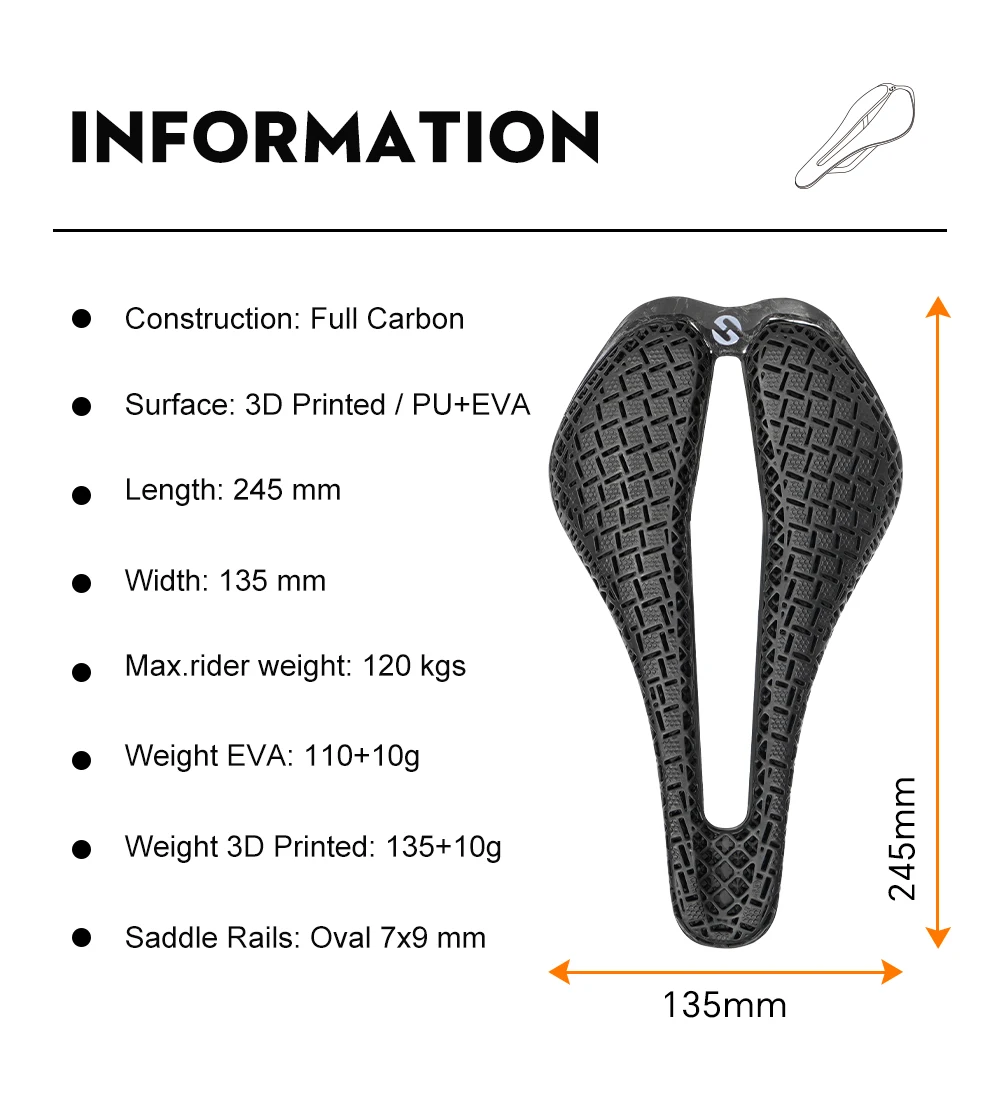 TOSEEK 3D-Gedruckter Fahrradsattel Ultraleichter Carbonsattel 245*135mm 135g Fahrradsitz für MTB Gravel Rennrad Fahrradteil – Detail 2