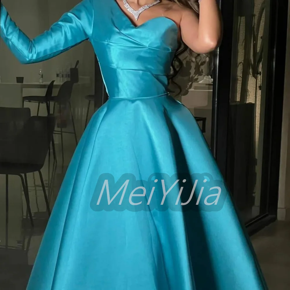 Meiyijia abendkleid saudi satin rüschen elegant einfach atember aubend aline arabien sexy abend geburtstag club outfits sommer 2024