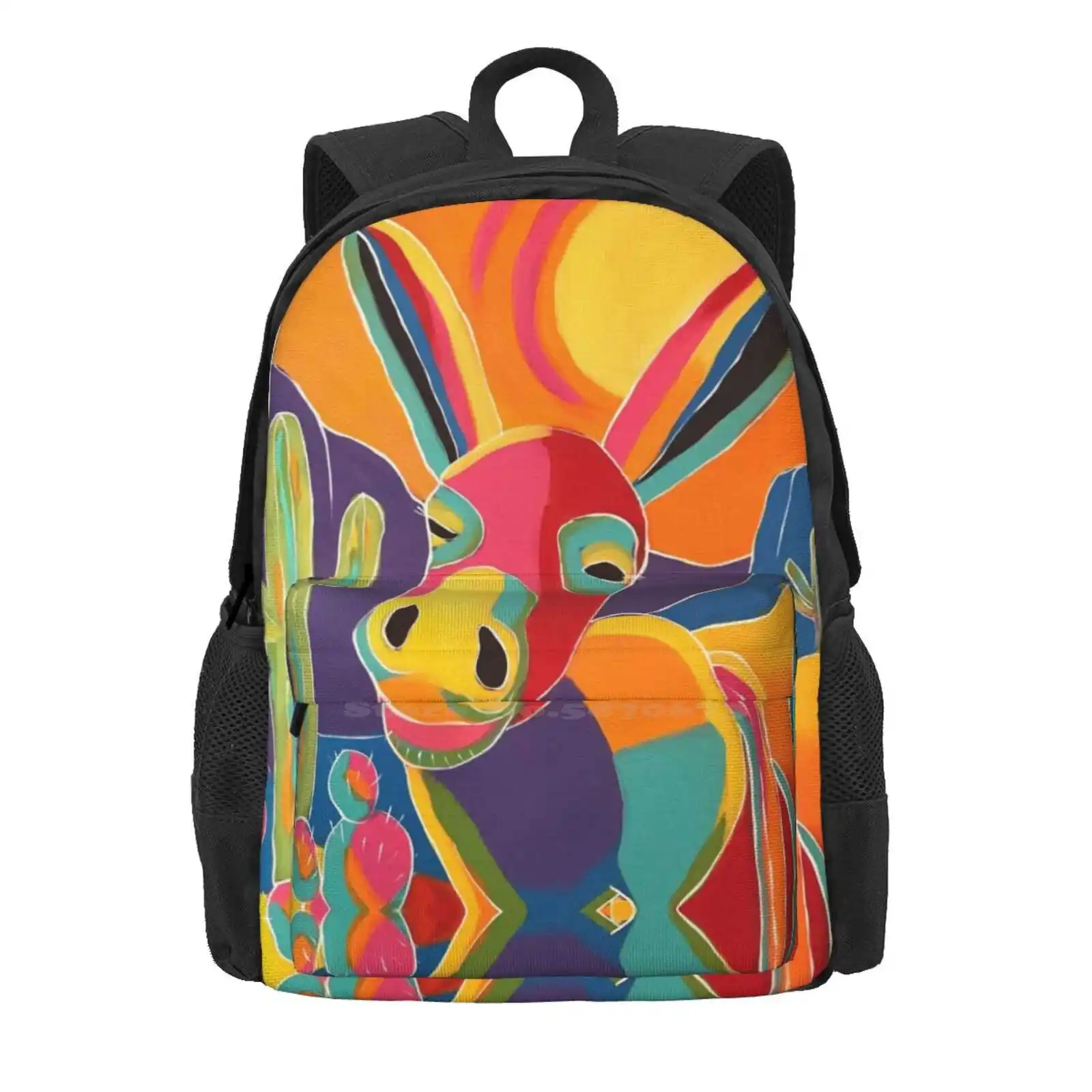 Alberto Backpack For Student School Laptop Travel Bag Southwestern Donkeys Cactus Saguaro Whimsical Colorful Bold Sun Desert