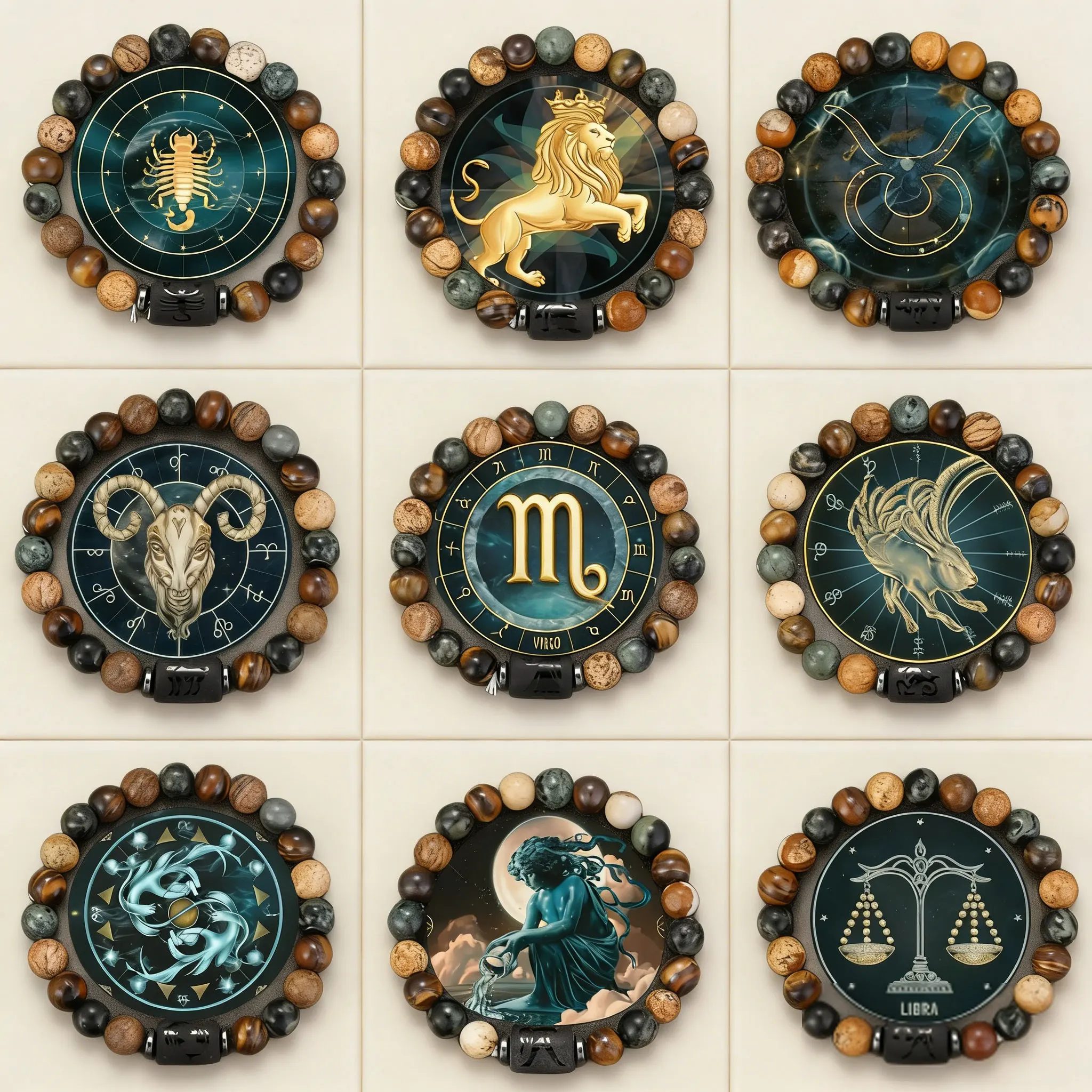 Pulsera de astrología 12 zodiaco, pulsera de constelación del zodiaco de piedra Natural, regalo para hombres y mujeres, pulsera de Sagitario, Virgo y Acuario