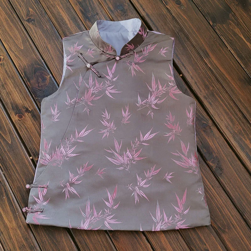 

Новая женская жилетка на осень-зиму: оригинальный дизайн, улучшенный шелк тусса, косой воротник, воротник-стойка, на одной пуговице