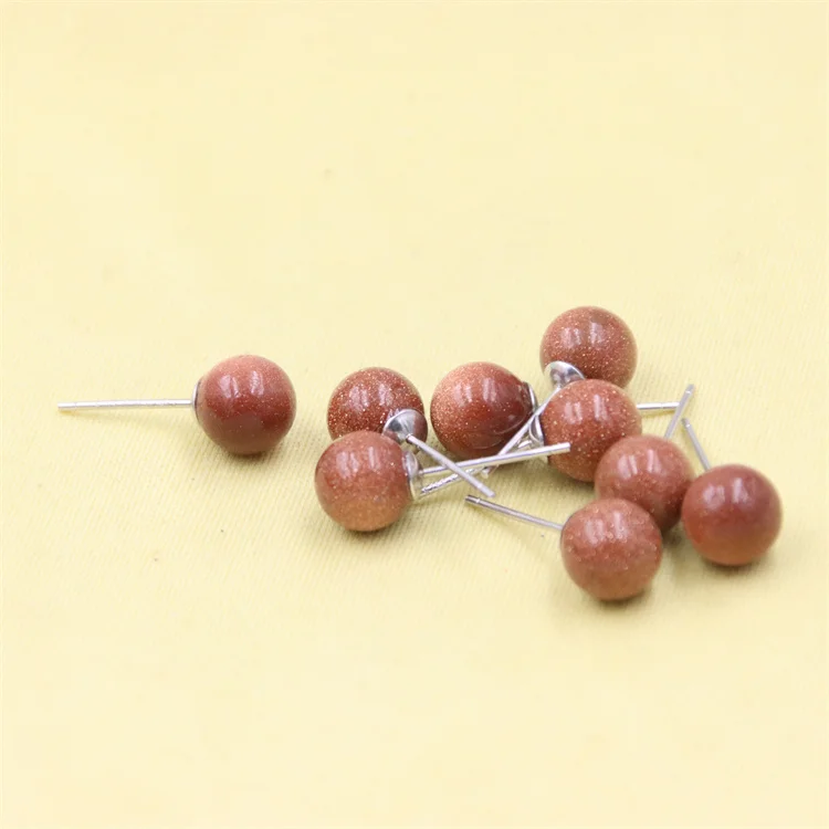 

ZFSILVER 100% 925 Sterling Silver Goldstone Gold Sand Ball Bead Stud Earrings For Women Jewelry Accessoies Gifts Gem Stone Party