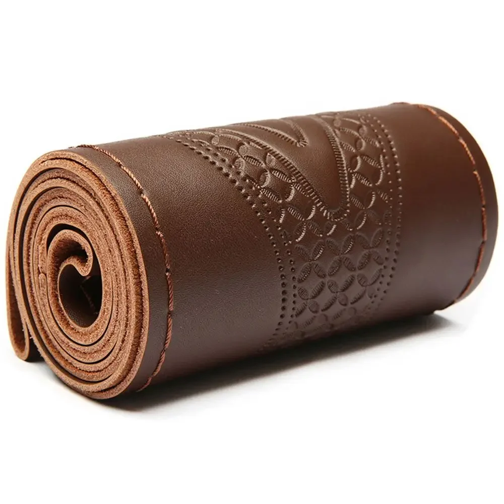 New Genuine Leather DIY Car Steering Wheel Cover With Needles Thread Anti Slip 38cm Cowhide Braid Auto Steering Wheel Cover