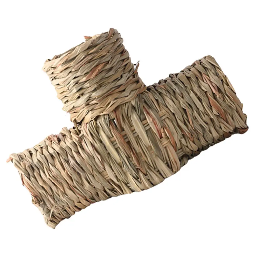 Hand Woven Natural Grass Hamster Tunnel for Small Pets Three Way Connectable Hideaway Tube for Hamsters Guinea Pigs Chinchillas
