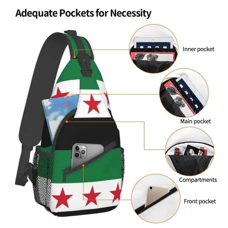 Syrian Arab Republic Three Red Star Syria Flag Sling Crossbody Chest Bag Men Fashion Shoulder Backpack for Travel Cycling