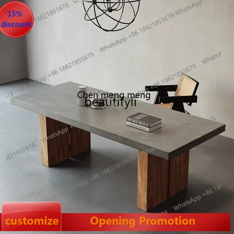 ss7486 SSSolid wood imitation cement gray dining table French retro industrial style office conference table workbenchNew Light