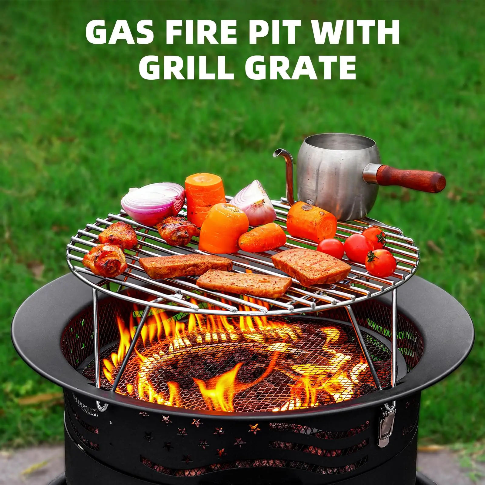 Portable Propane Fire Pit, 24 Inch Smokeless Outdoor Gas Firepit with Grill