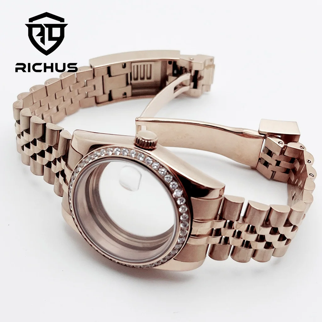 RICHUS 36 ミリメートル 39 ミリメートルローズゴールド時計ケースサファイアガラスフィット NH34 NH35 NH36 ETA2824 PT5000 Miyota8215-DG ムーブメント時計アクセサリー