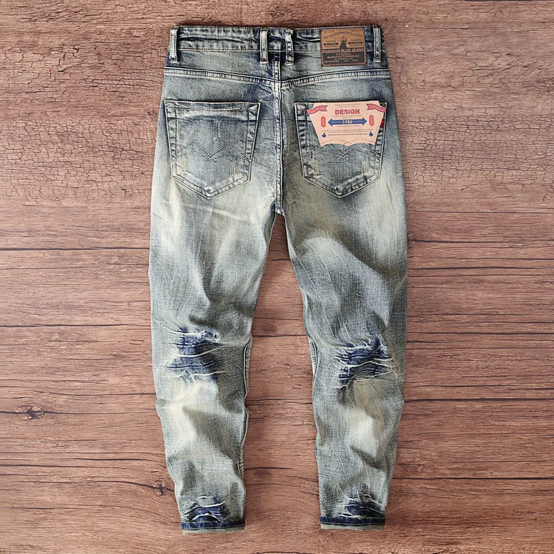 Spring and Autumn High end Jeans for Men, Retro, Rascal, Handsome, Piercing, Trendy, Slimming, Small Foot Pants