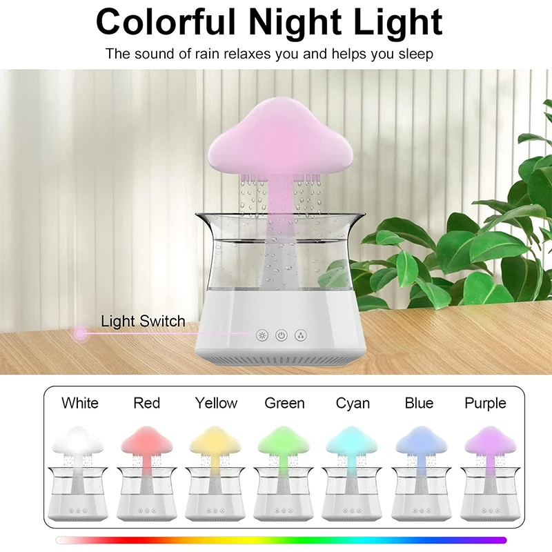 Humidificador de aire eléctrico de nube de lluvia, difusor de Aroma de 300ml, gotas de agua de lluvia Zen, humidificador de luz nocturna colorida para regalo para el hogar