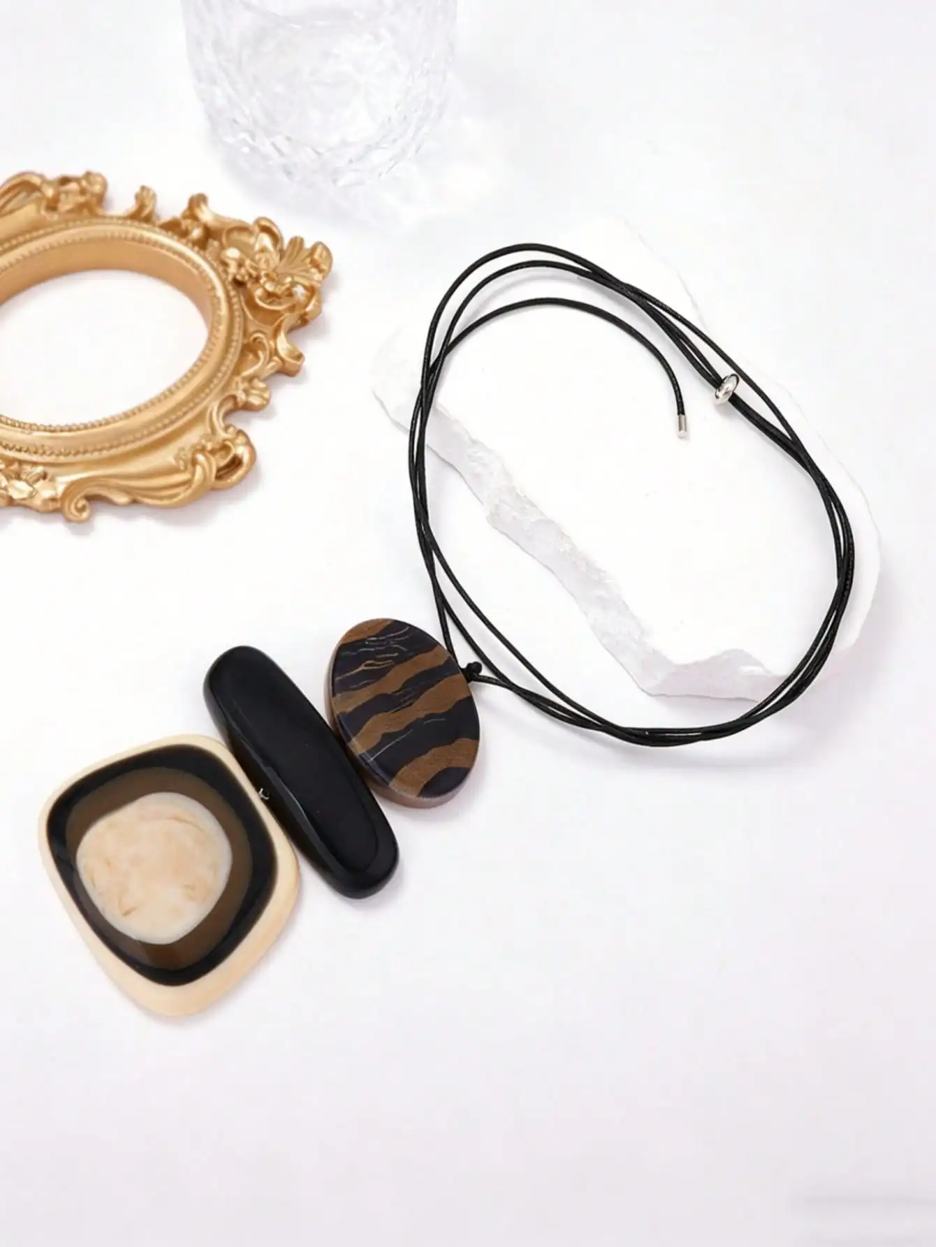 Vintage Bohemian Harz-Langkette, vielseitig tragbar, schwarze Seilkette, geometrischer Statement-Anhänger, Schmuckgeschenk für Frauen – Detail 5