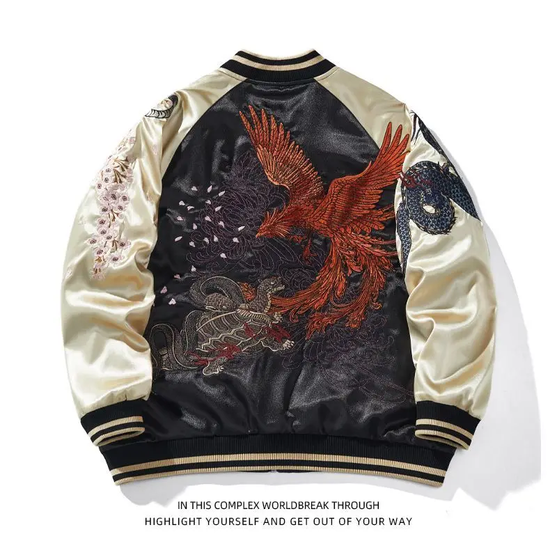 

Heavy Limited Baseball Uniform Embroidered Jacket Men'S Blue Dragon White Tiger Yokosuka Chinese Style Jacket National Trend