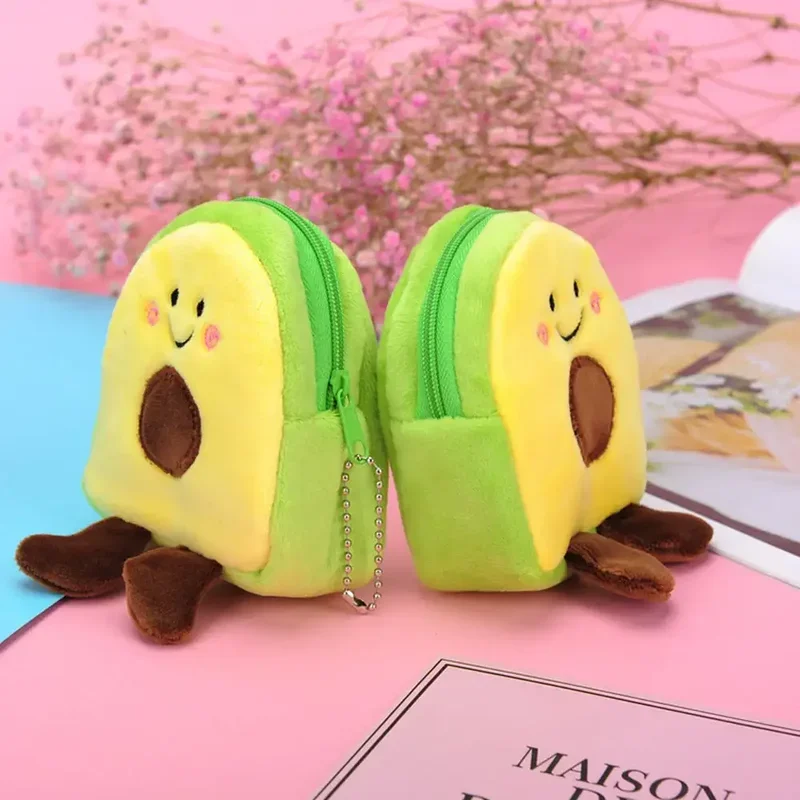 Cute Fruit Avocado Shaped Coin Purse Headphones USB Cable Lipstick Storage Bag Pendant Key Chain Plush Toy Gifts