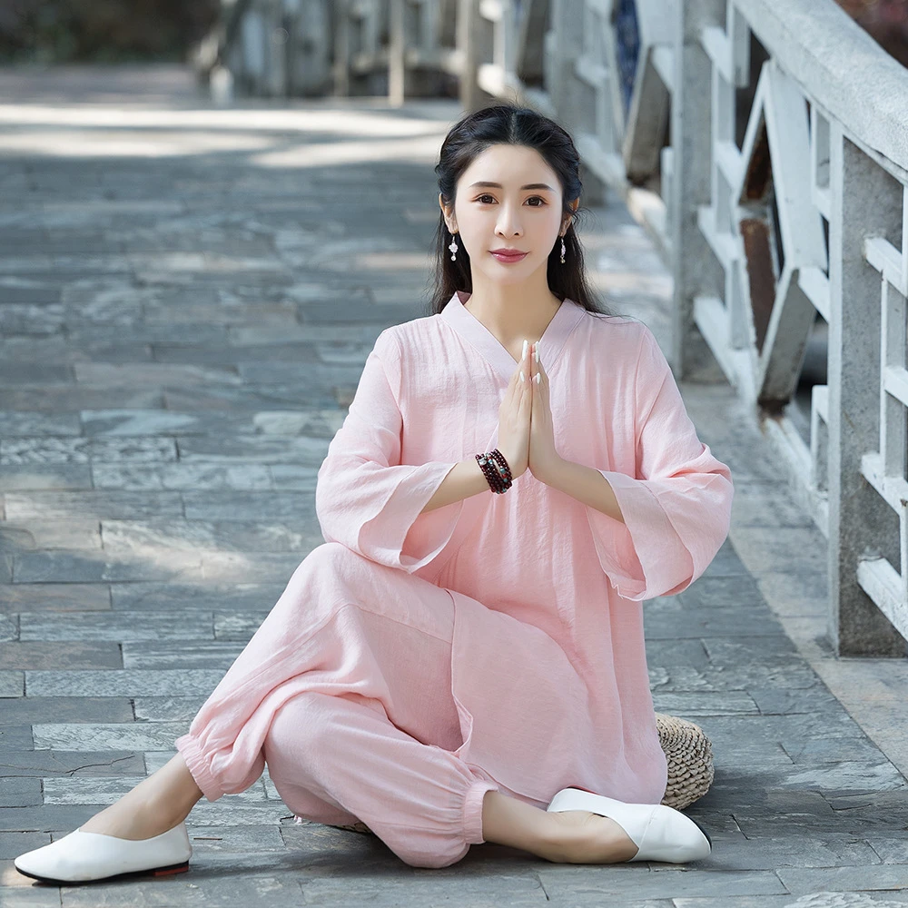 

Women's Traditional Chinese Linen Meditation Clothes Set Improved Hanfu Tang Suit Loose Zen Tea Tai Chi Yoga Dance Wushu Uniform