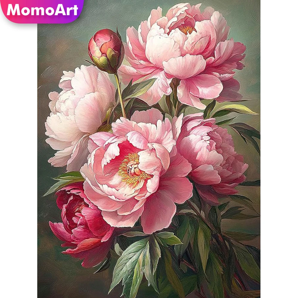 Momoart Vollquadrat Rund Diamant Stickerei Pfingstrose Blume Diamant Malerei DIY Bild von Strass Mosaik Handgemacht Hobby