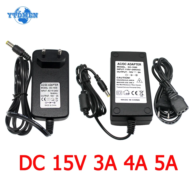 AC DC 15V 3A 4A 5A Power Supply Adapter 220 to 15 Volt Transformer Universal Charger Source for Iight Strip Lamp CCTV Hoverboard