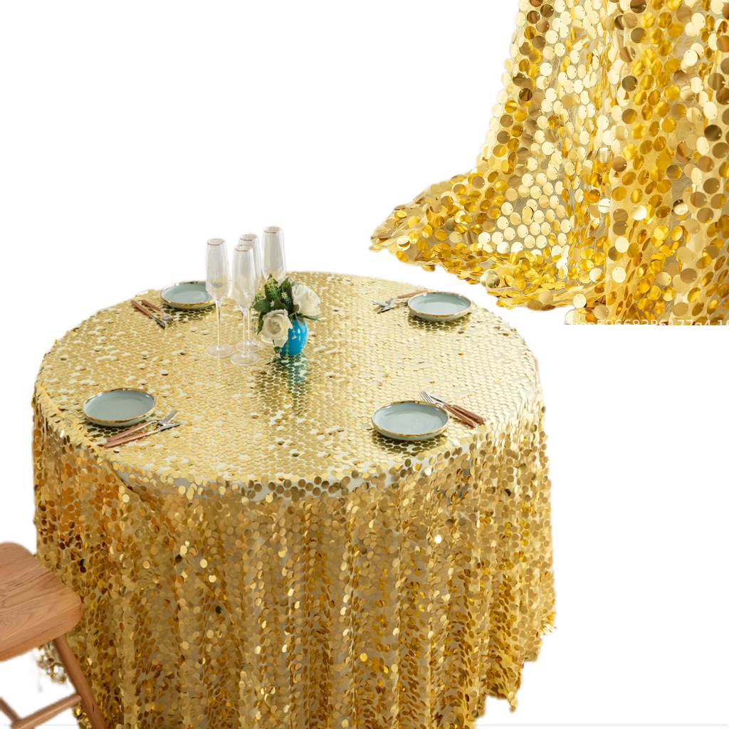 Table Cloth Sequin Fabric Round Payette Sequin Glitter Table Cover for Wedding Party Baby Shower Christmas Banquet Decorations