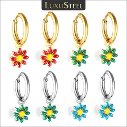 LUXUSTEEL Daisy Boho Colorful Flower Drop Dangle Charms Earrings For Women Girls Stainless Steel Hoops Pendientes Trend Jewelry