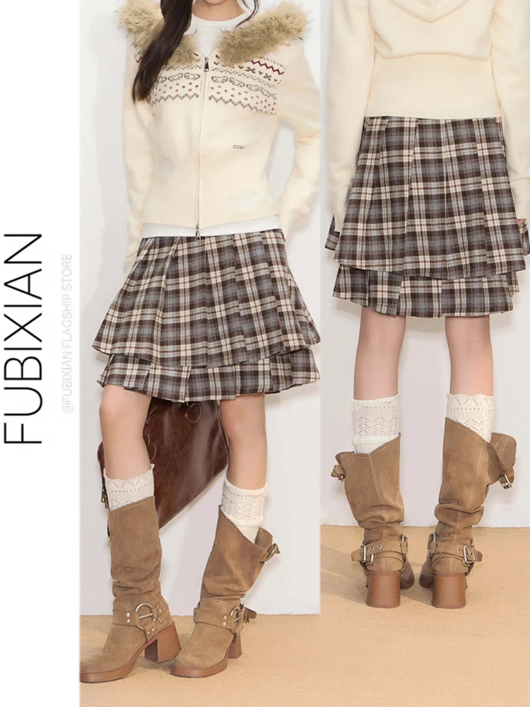 

Retro Academy Sle Pleated Skirt Girls Student A-Line Cake Skirt Five-Quarter Knee-Length Faionable Skirts