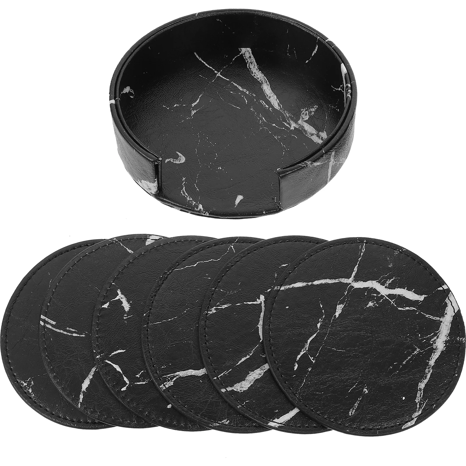 

Round PU Coasters Set Double sided Heat Insulation Desk Decor Water Resistant Table Protection Modern Style